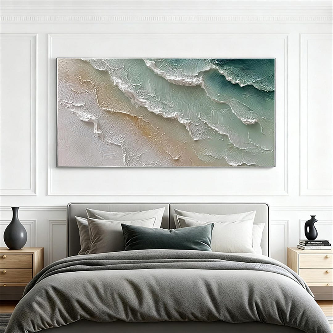 3D Textured Ocean Painting on Canvas Beige Wave Acrylic Abstract Wall ...
