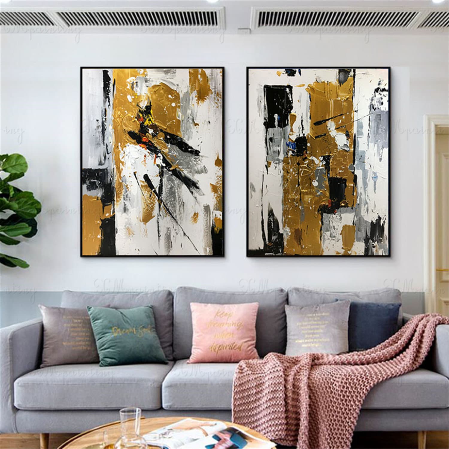 Gold Art Abstract Painting on Canvas Wall Art Pictures for Etsy