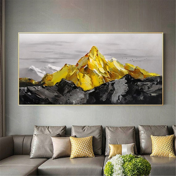 Gold Art Abstract Mountain Painting Wall Art Picture for | Etsy