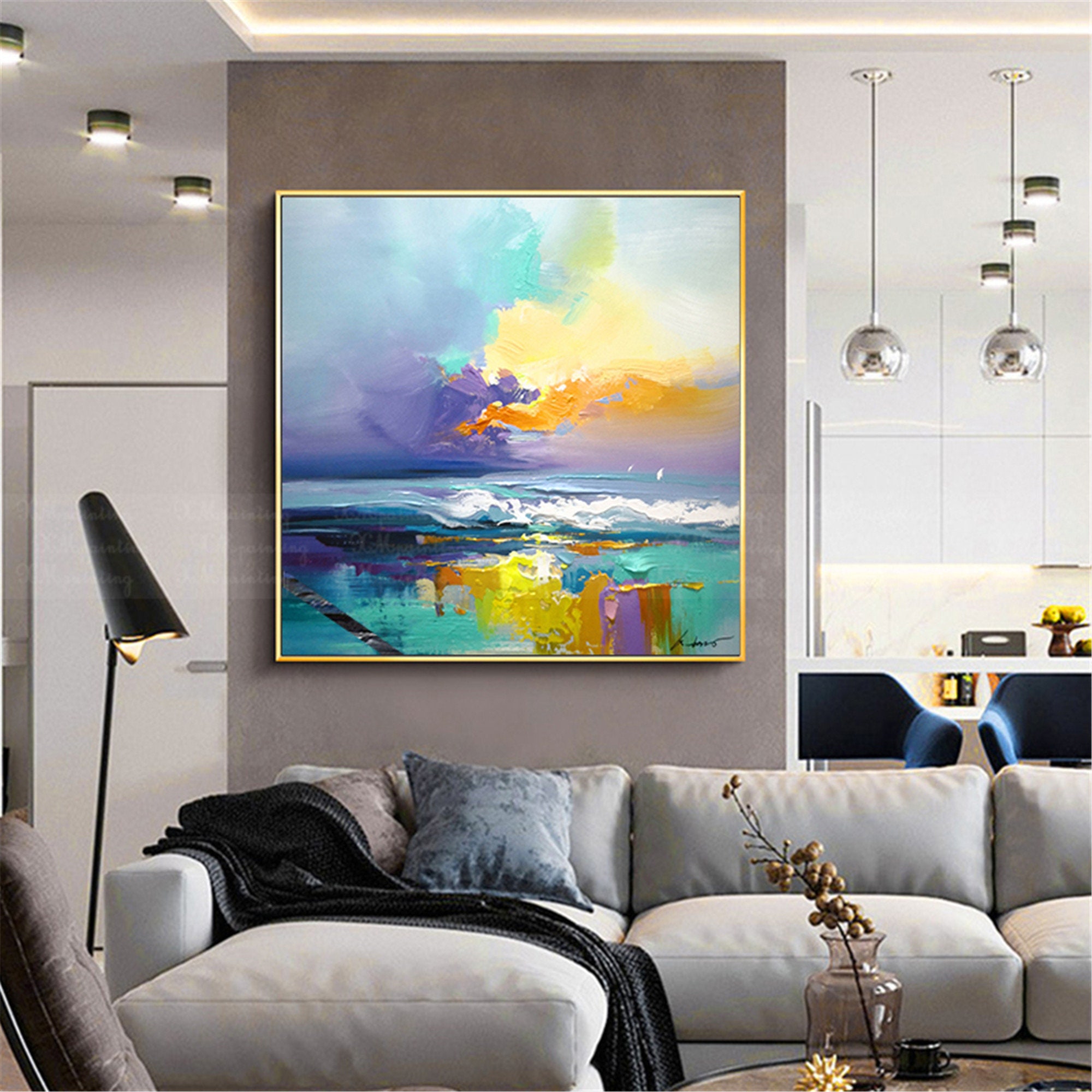 Abstract landscape painting wall art pictures for living room | Etsy