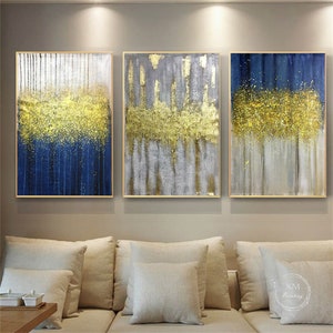 3 Pieces Gold Art Abstract Painting on Canvas Tree Art Wall Decor Wall ...