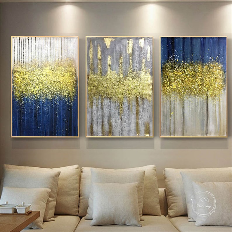 3 Pieces Gold Art Abstract Painting on Canvas Framed Wall - Etsy