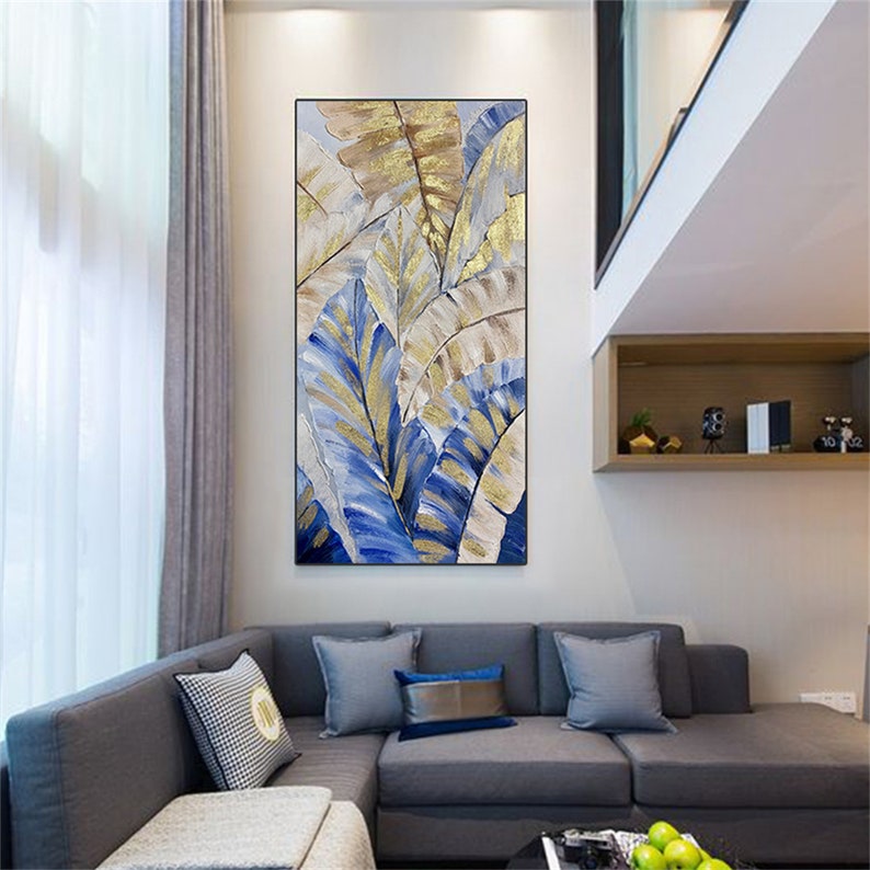 Acrylic Gold Leaf Abstract Paintings on Canvas Wall Art for Living Room
