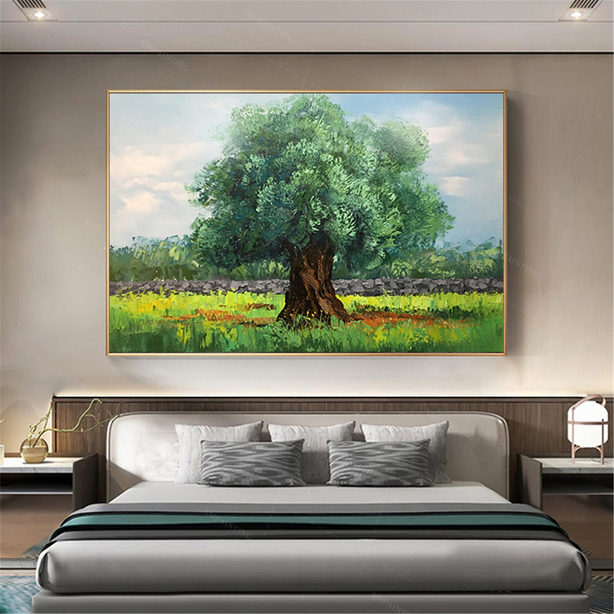 Green olive tree Abstract painting canvas wall art picture for Etsy
