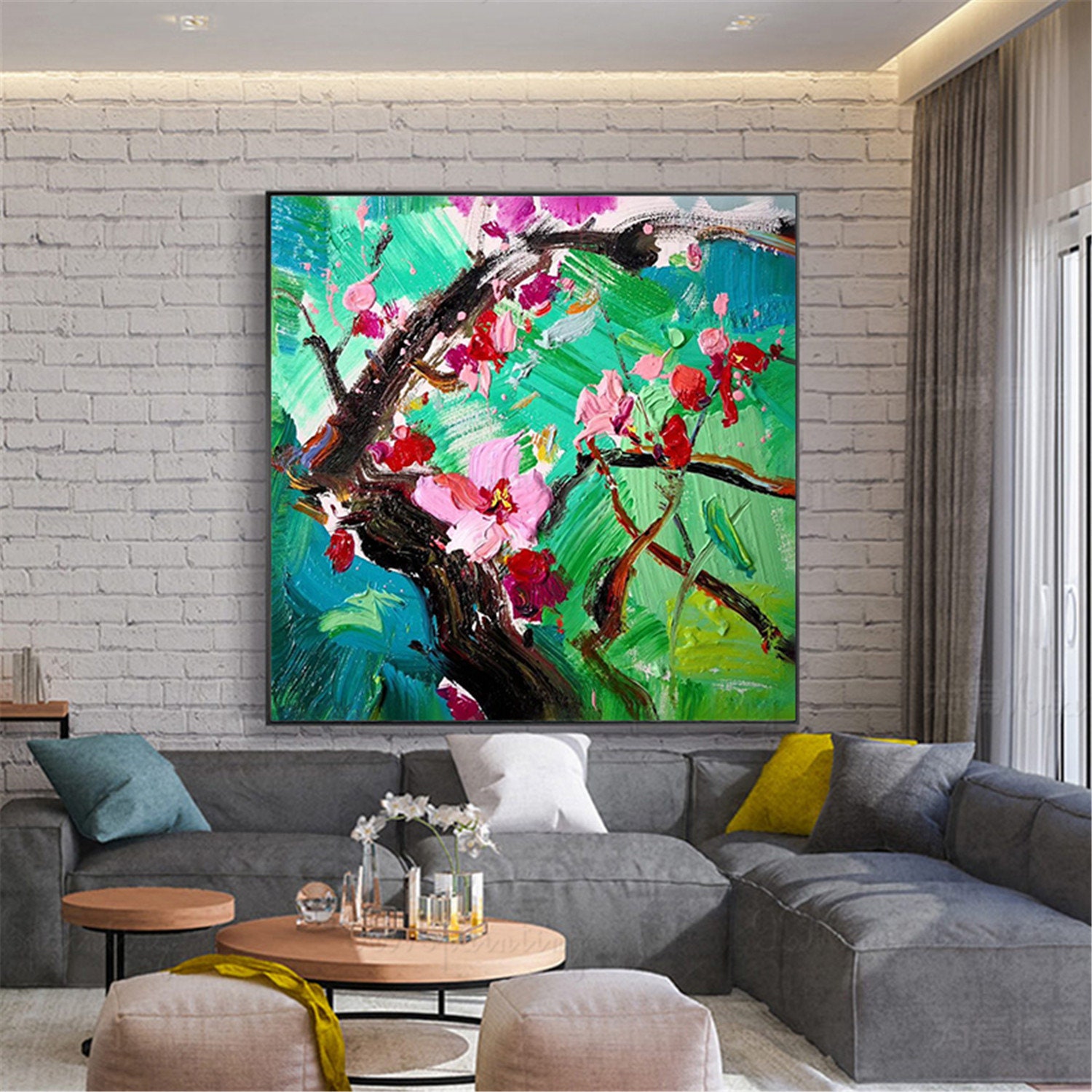 Wall art abstract flowers painting on canvas wall decor Etsy