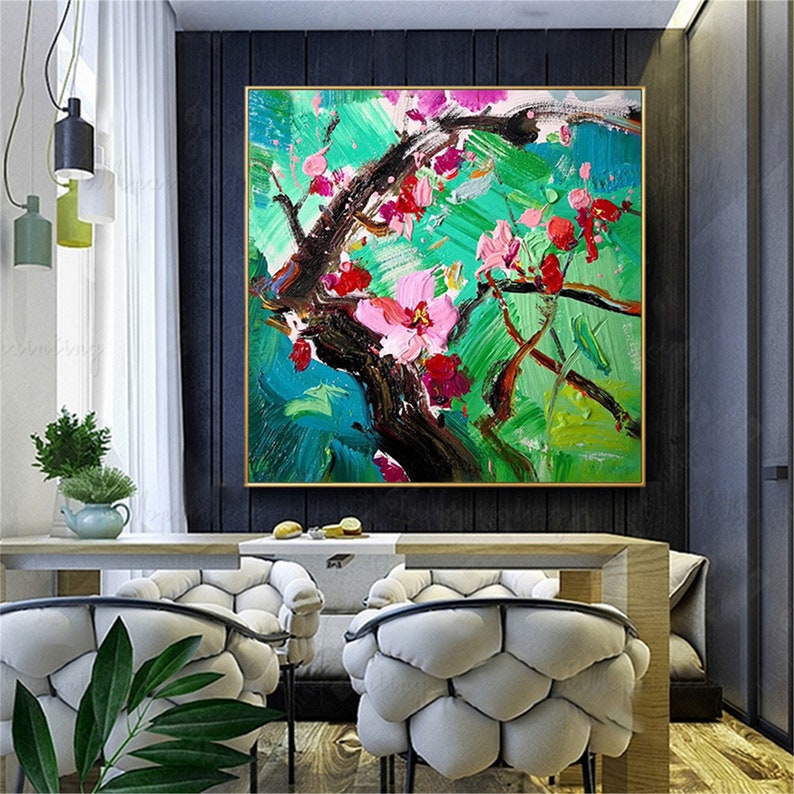 Wall art abstract flowers painting on canvas wall decor Etsy