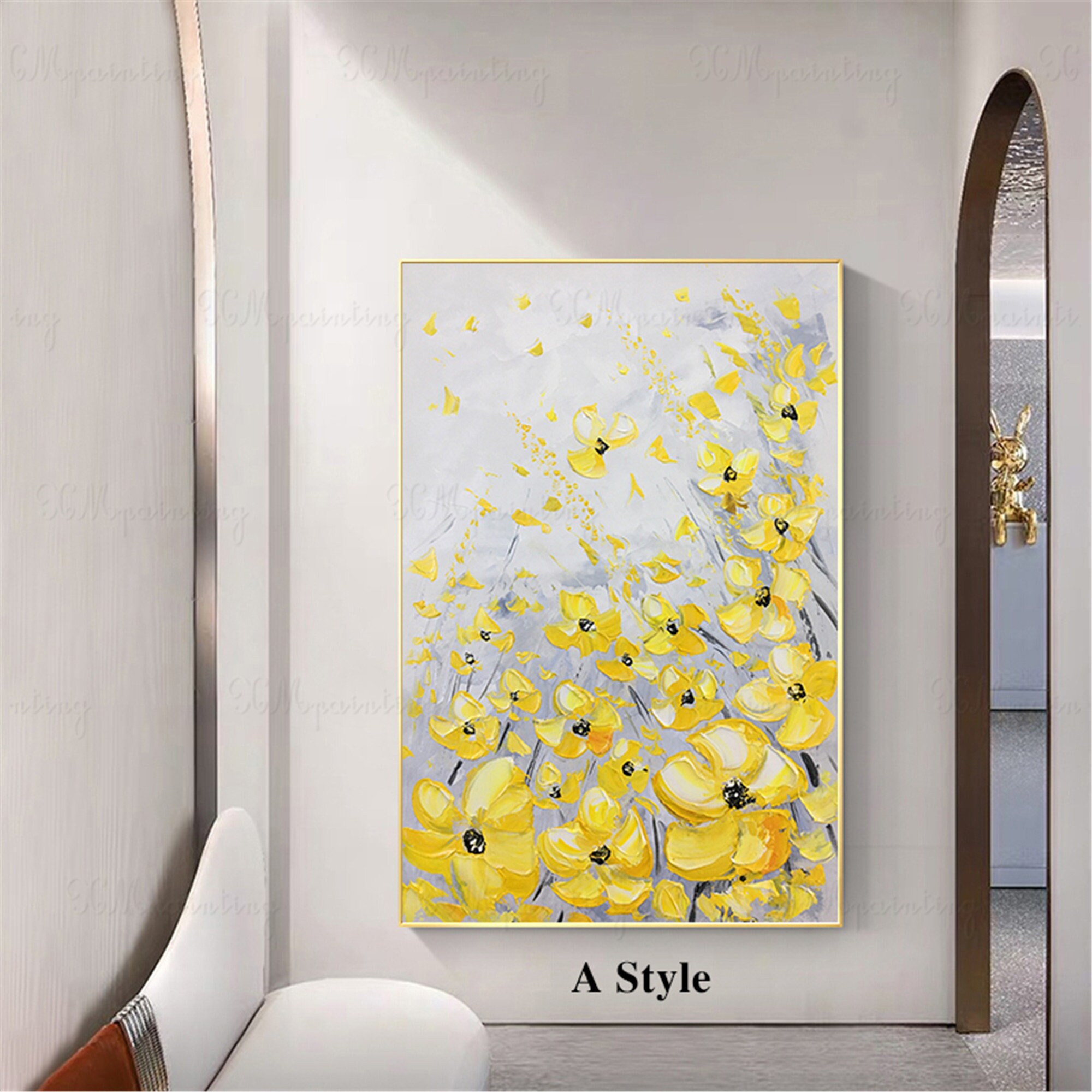 2 pieces yellow flower framed abstract painting canvas wall Etsy
