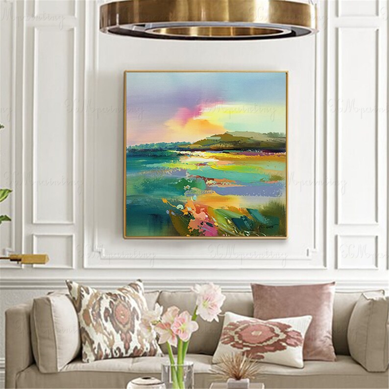 Handmade Abstract painting framed wall art picture for living Etsy