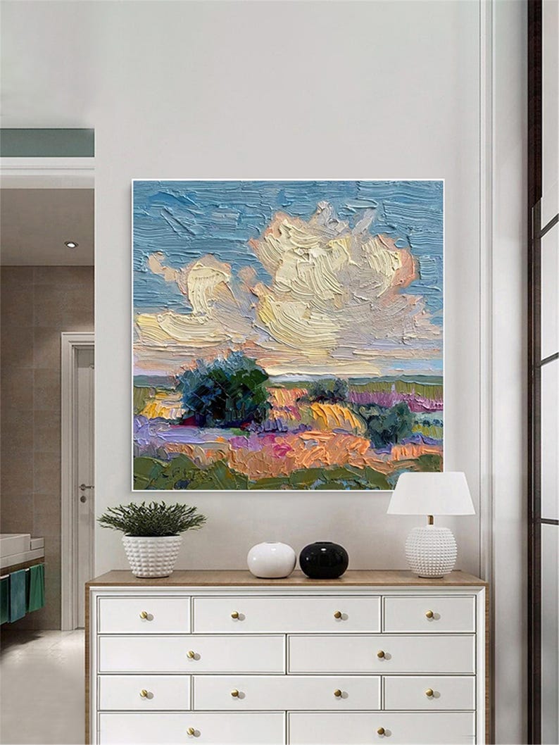 Photo inspiration: Heavy Textured Landscape Painting Medium Reference: Textured Landscape Painting Original Acrylic Art Framed Canvas Wall