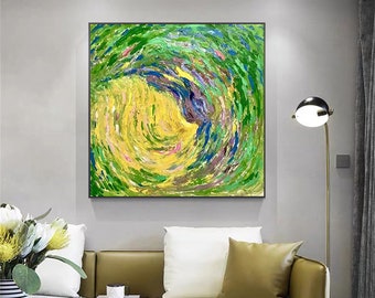 Acrylic green acrylic painting Abstract painting on canvas framed wall art wall painting living room home blue 3Dtextured Xingmai painting