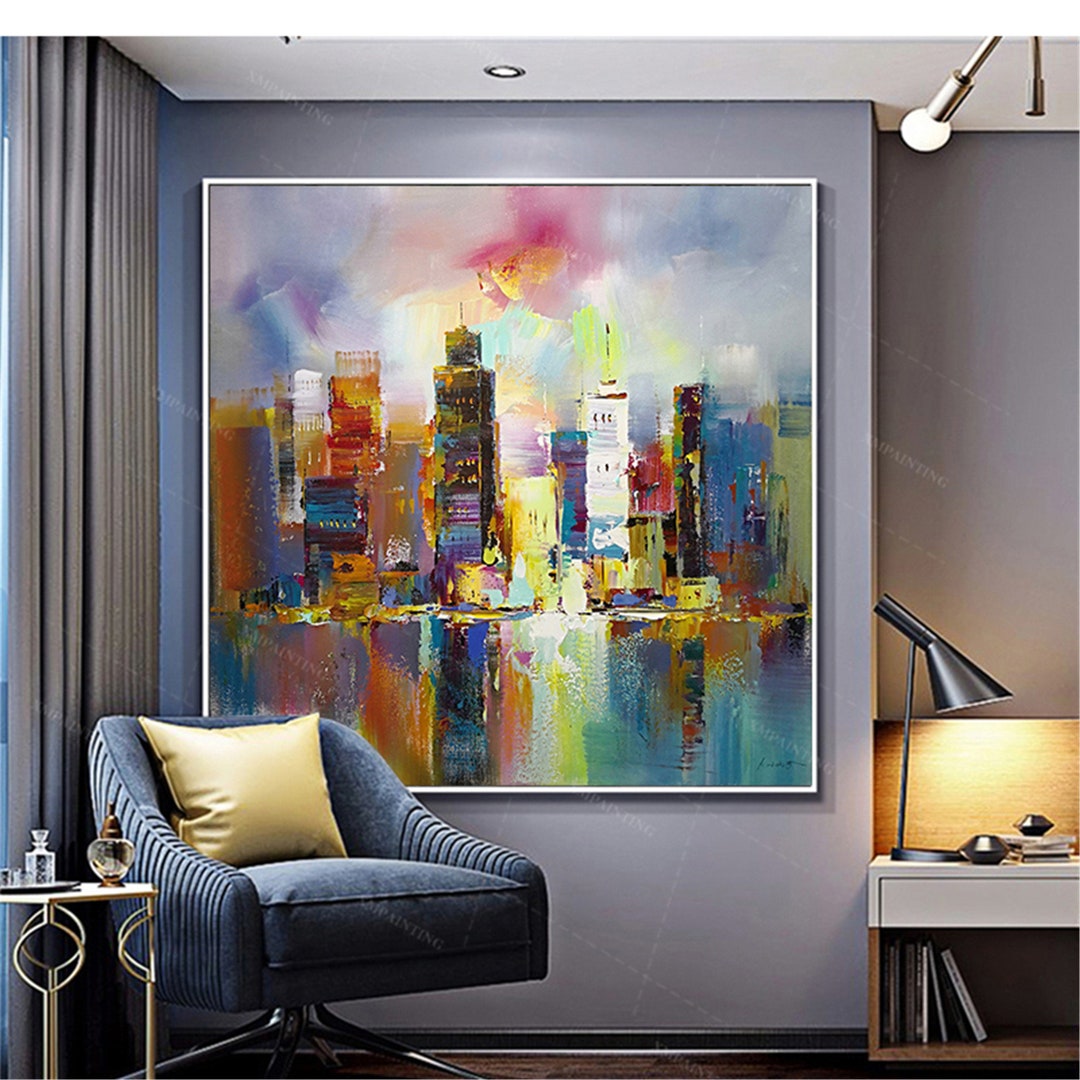 Hong Kong City Abstract Painting on Canvas Wall Art Framed for - Etsy