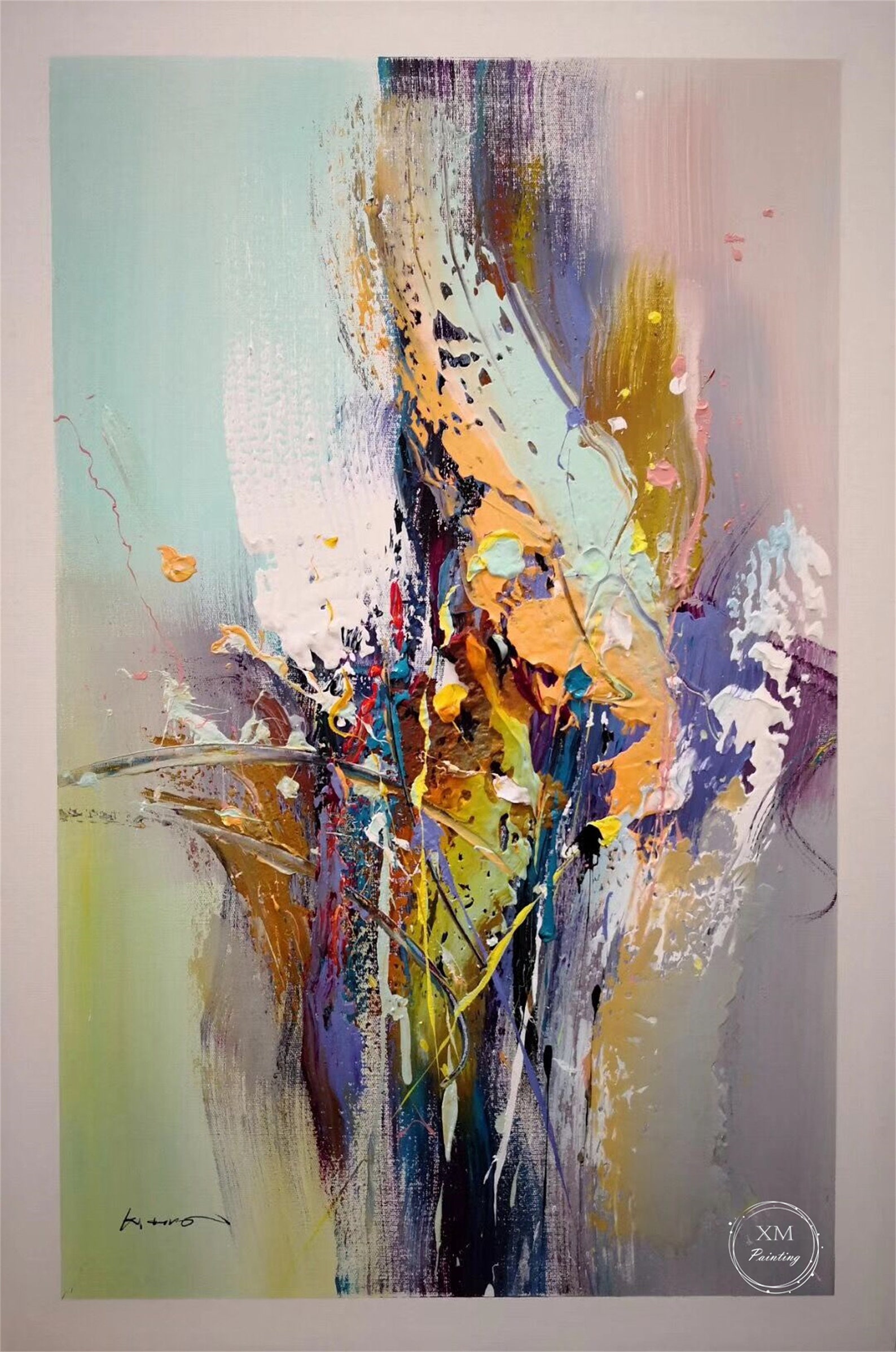 Original Light Green Abstract Painting on Canvas Acrylic Etsy