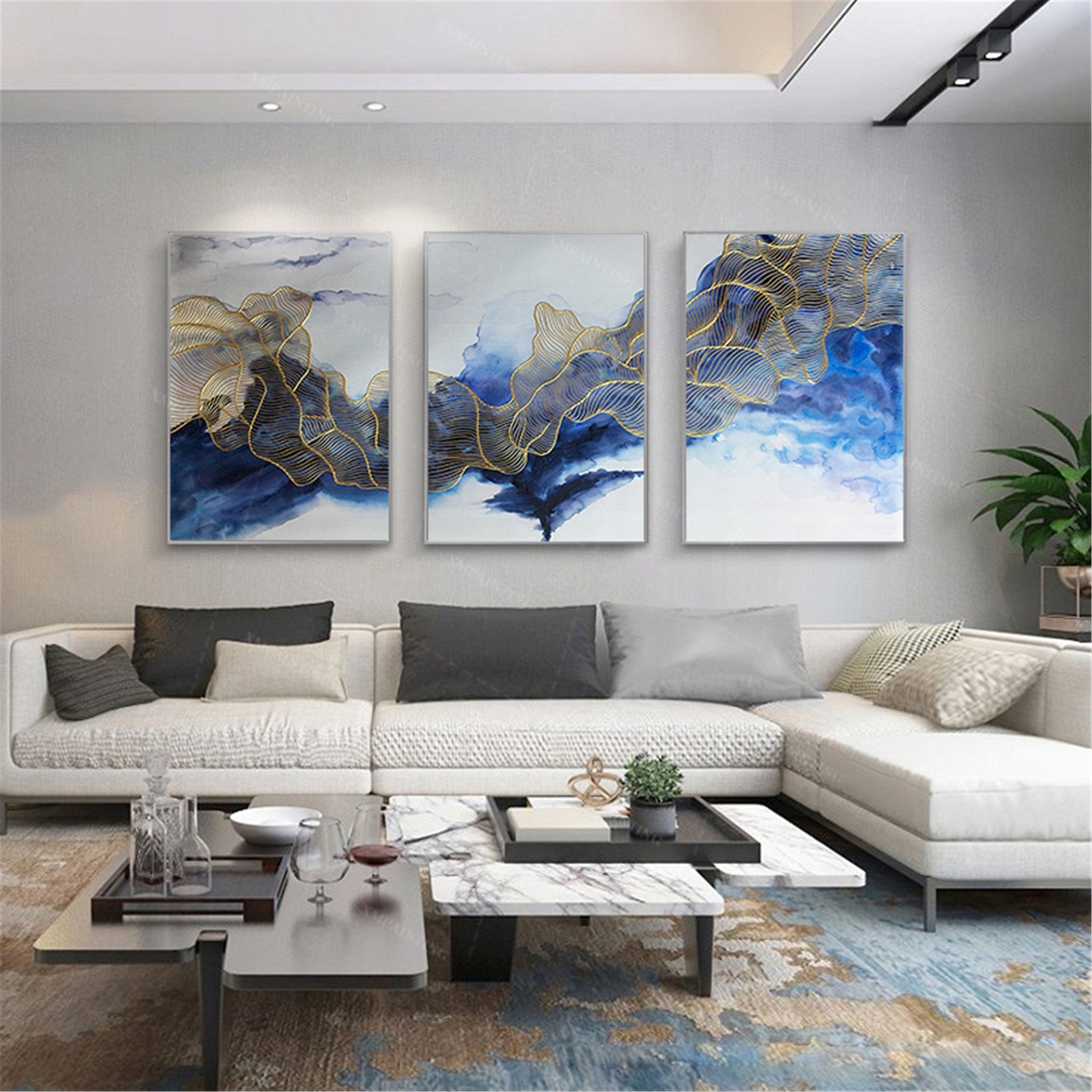 3 panels Framed canvas wall art abstract painting for living Etsy