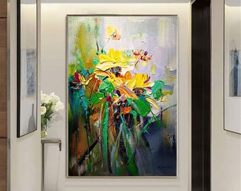 Original Acrylic Flowers Painting,Textured Abstract Painting,custom Floral Wall Art for living room