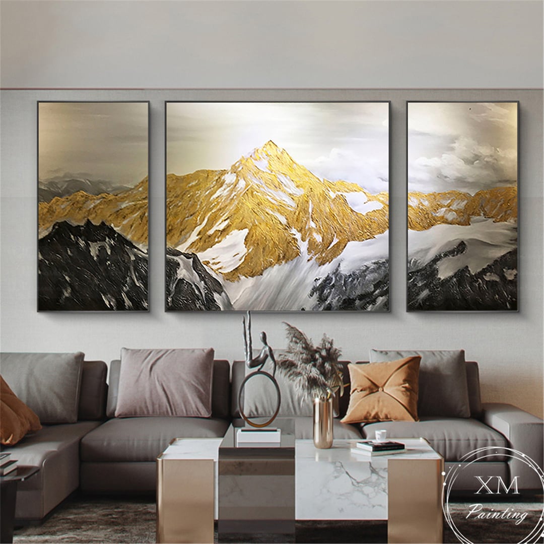 3 Pieces Gold Art Abstract Painting on Canvas Wall Art Framed for ...