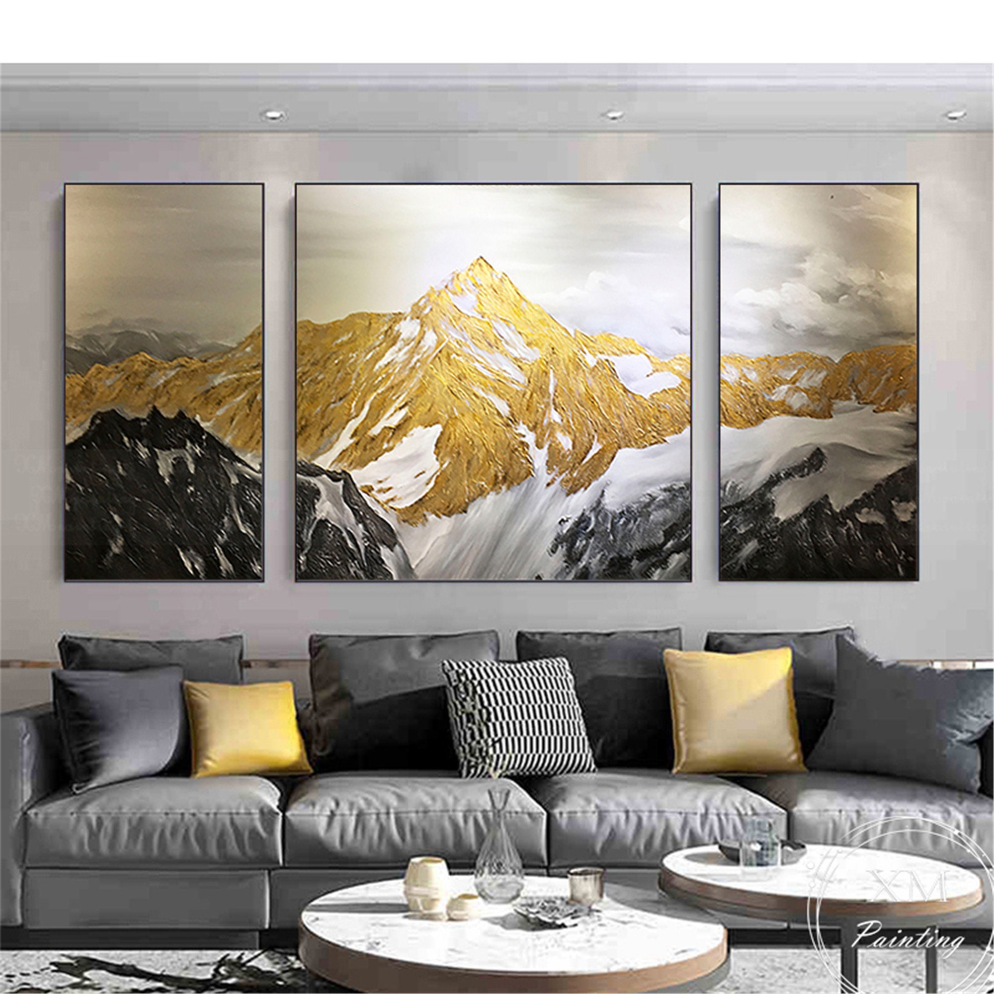 3 Pieces Gold Art Abstract Painting on Canvas Wall Art Framed - Etsy