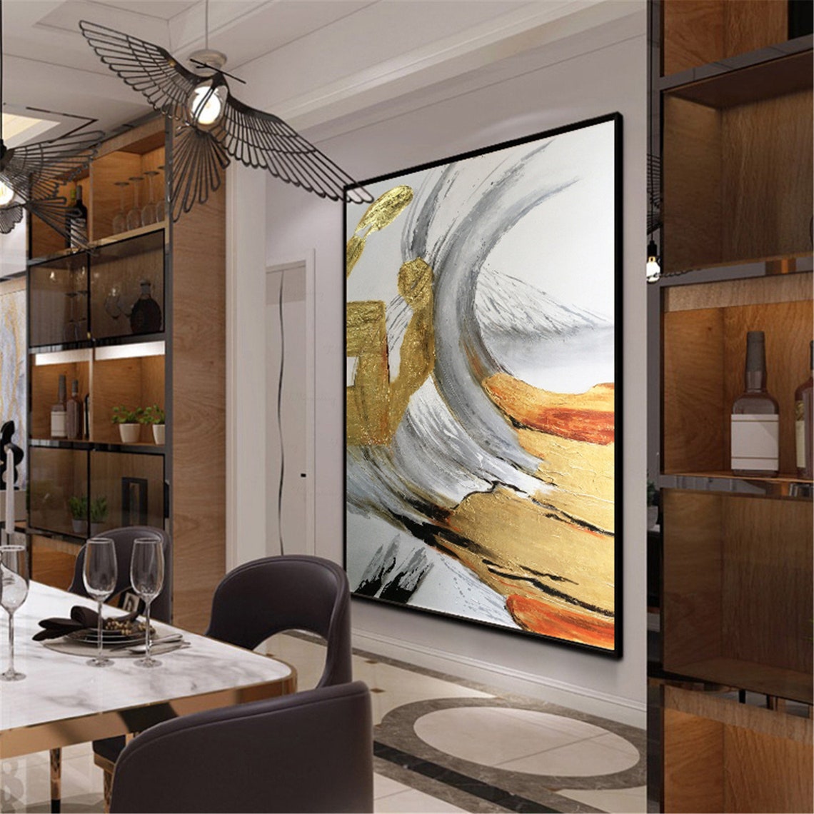 Gold Leaf Abstract Paintings Canvas Wall Art for Living Room - Etsy