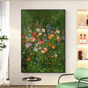 Textured Floral Acrylic Painting on Canvas, Framed Abstract Wall Art