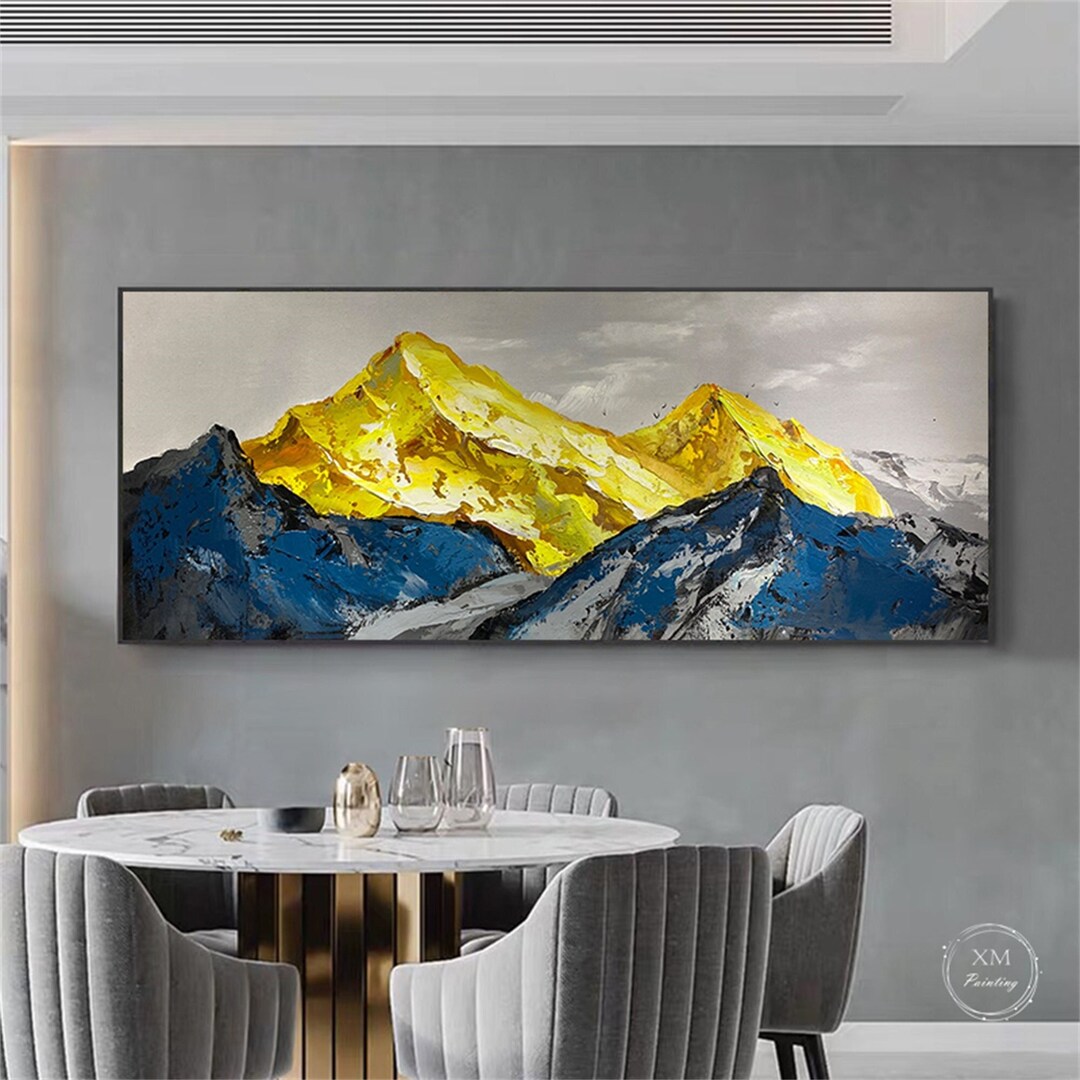 Gold Mountain Painting in Stock, Abstract Landscape Canvas Art, Grey ...