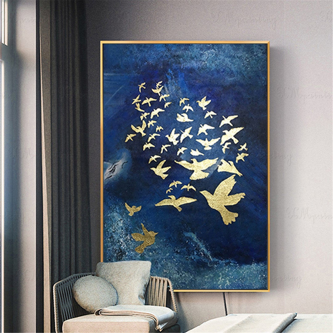 Gold Leaf Abstract Painting Canvas Wall Art Pictures For Etsy