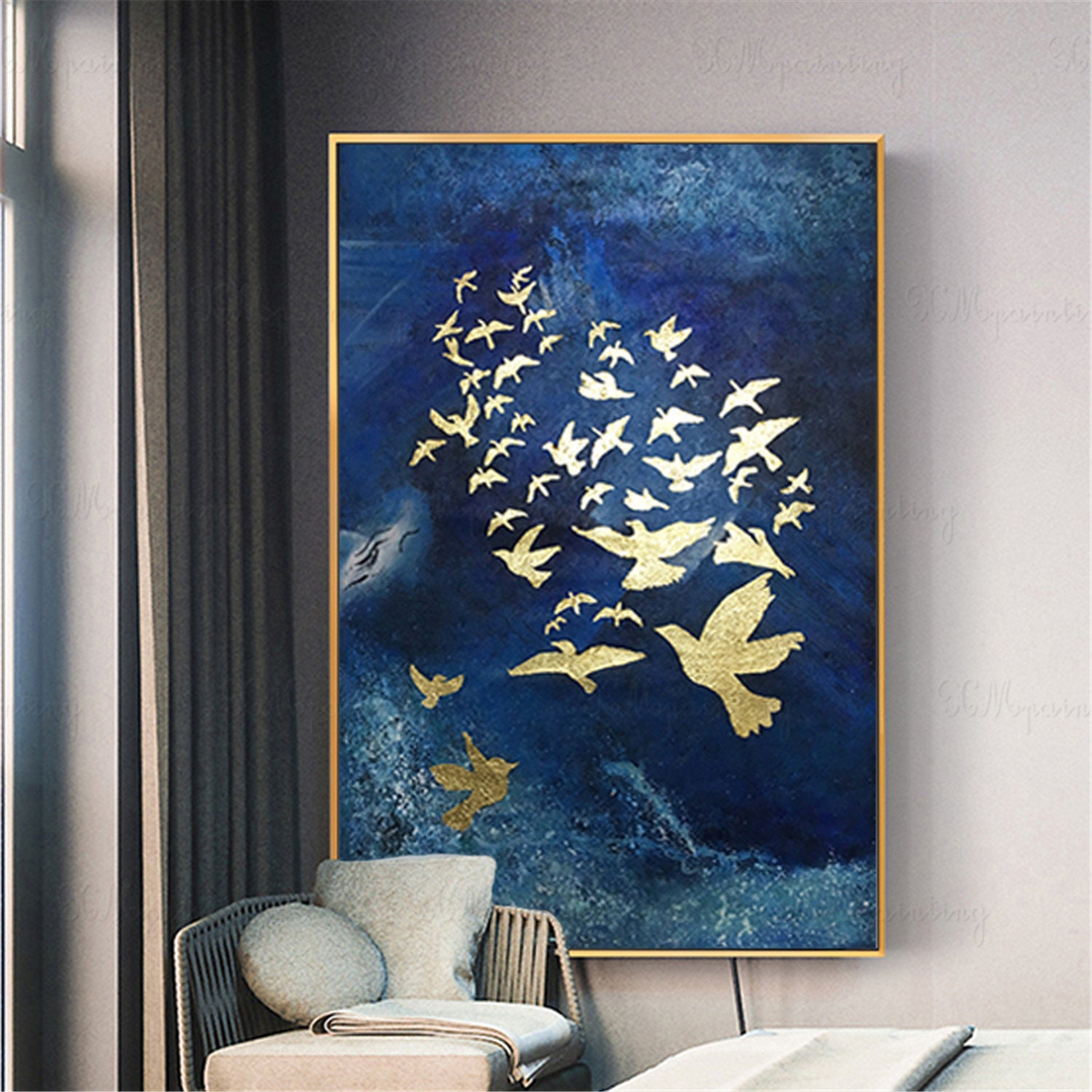 Golden Leaf Flower Abstract Canvas Wall Art Pictures For Living Room Home Decor