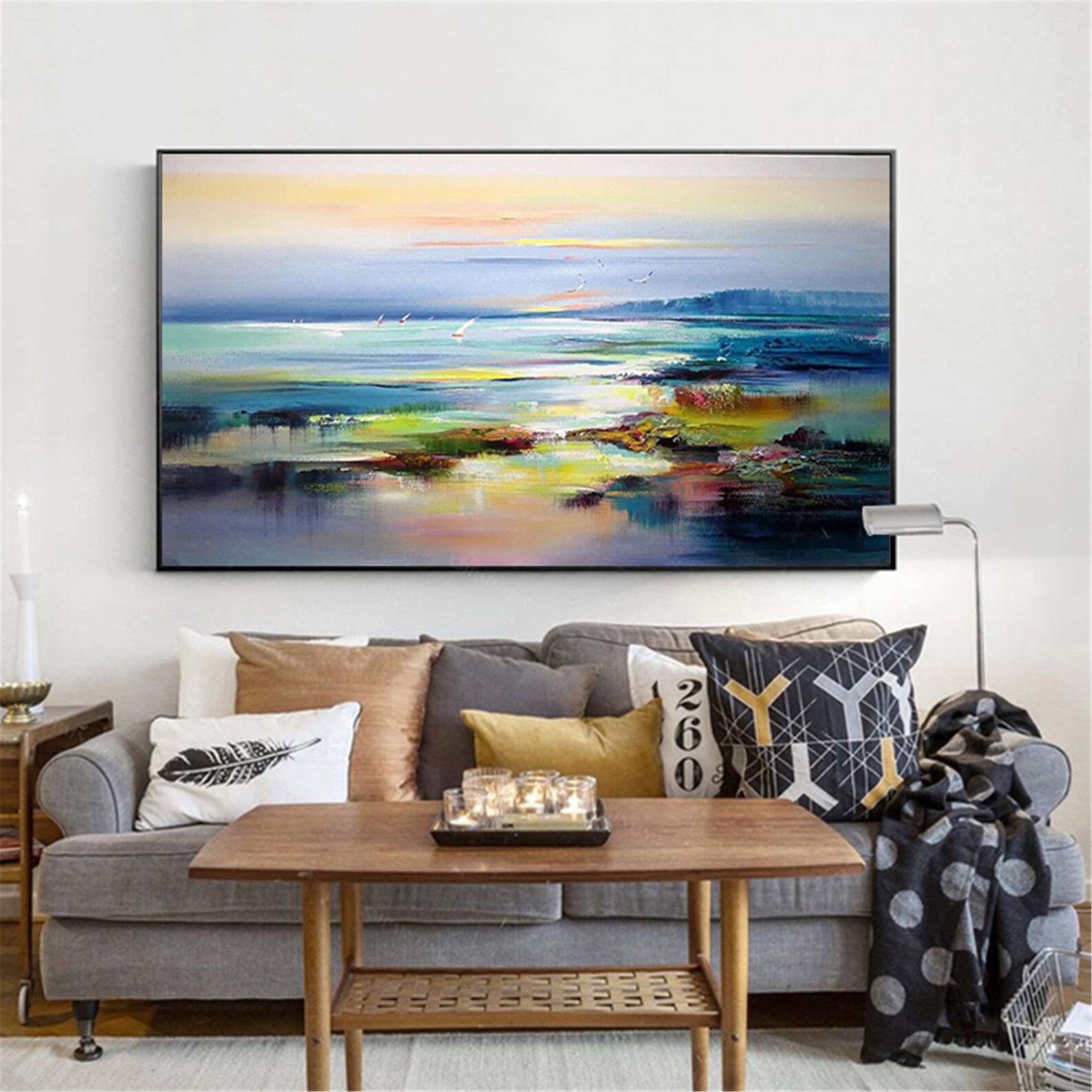 Navy blue abstract painting canvas wall art picture for living Etsy