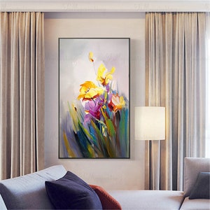 Poster D'art Mural Abstrait - Fleurs Rouges Graffiti Sur Toile 70x70 Cm, Décoration Salon Moderne