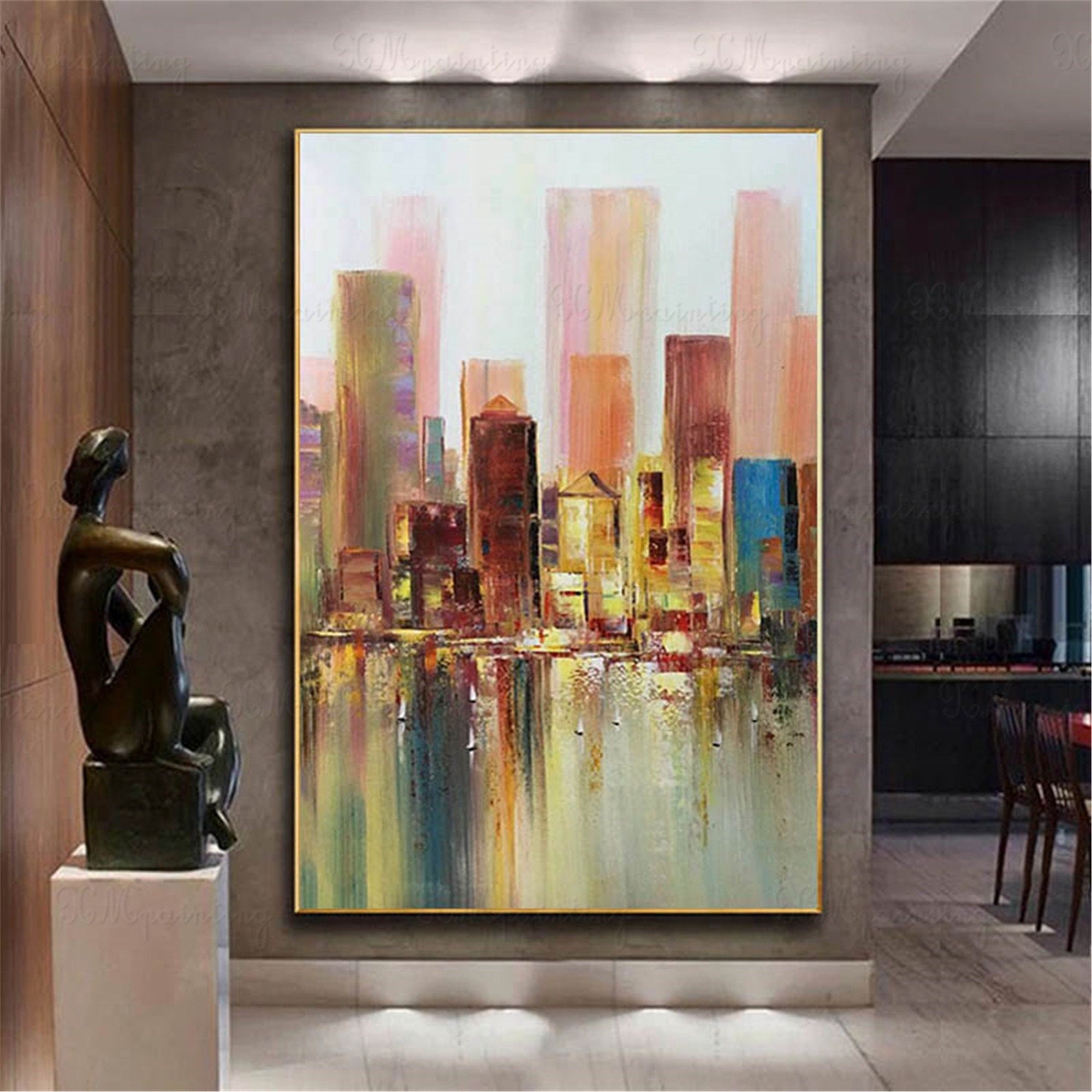 Hong Kong cityscape abstract painting canvas wall art pictures Etsy