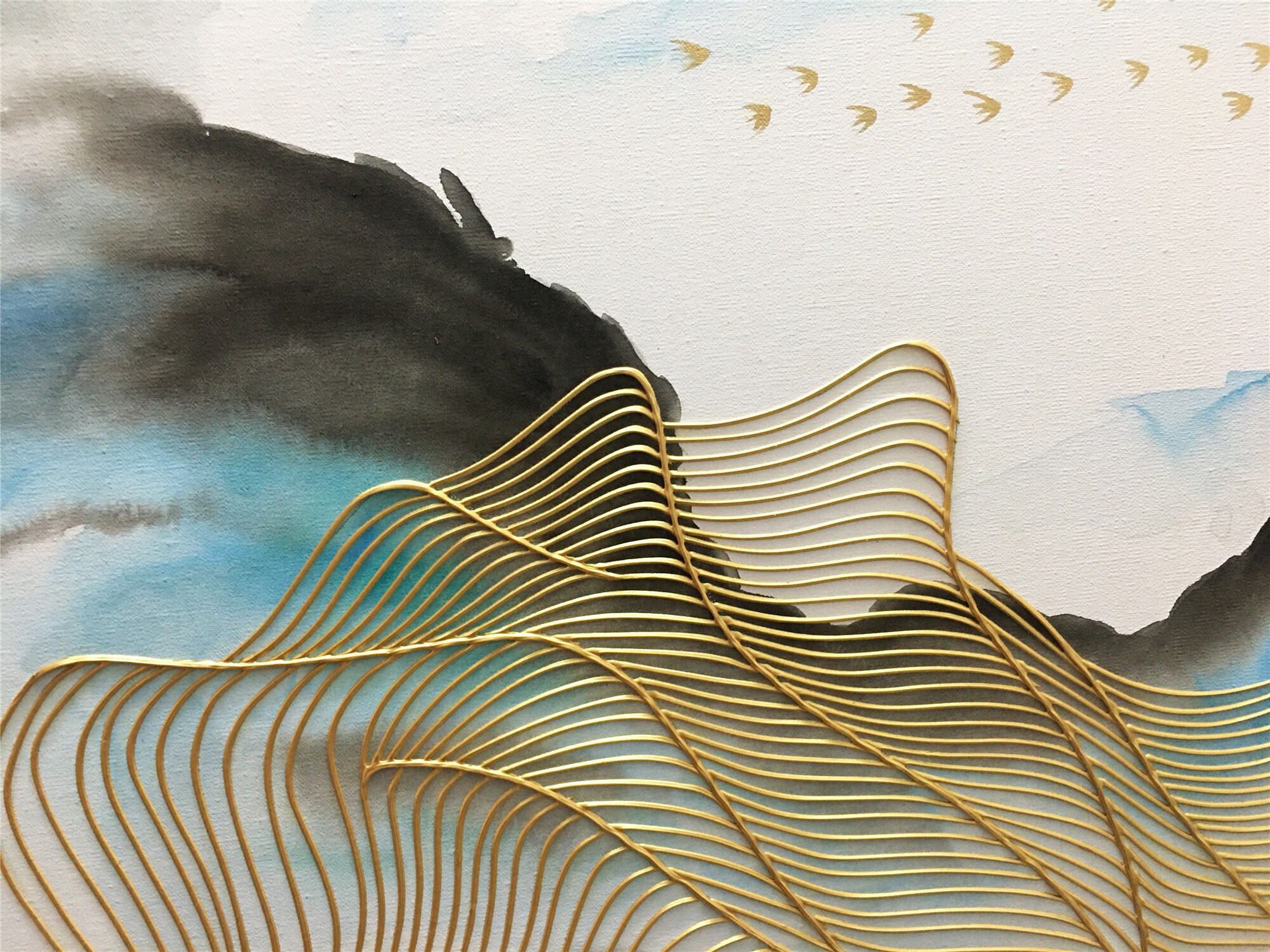 3 pieces gold lines abstract Framed painting canvas wall art Etsy