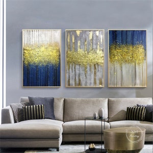 3 Pieces Gold Art Abstract Painting on Canvas Tree Art Wall Decor Wall ...