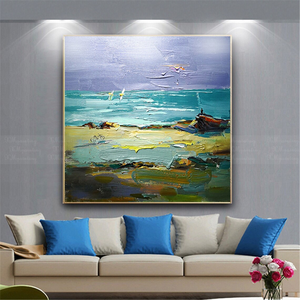 Original teal acrylic abstract painting canvas wall art Etsy