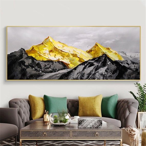 Gold Acrylic Mountains Abstract Painting Canvas Wall Art | Etsy