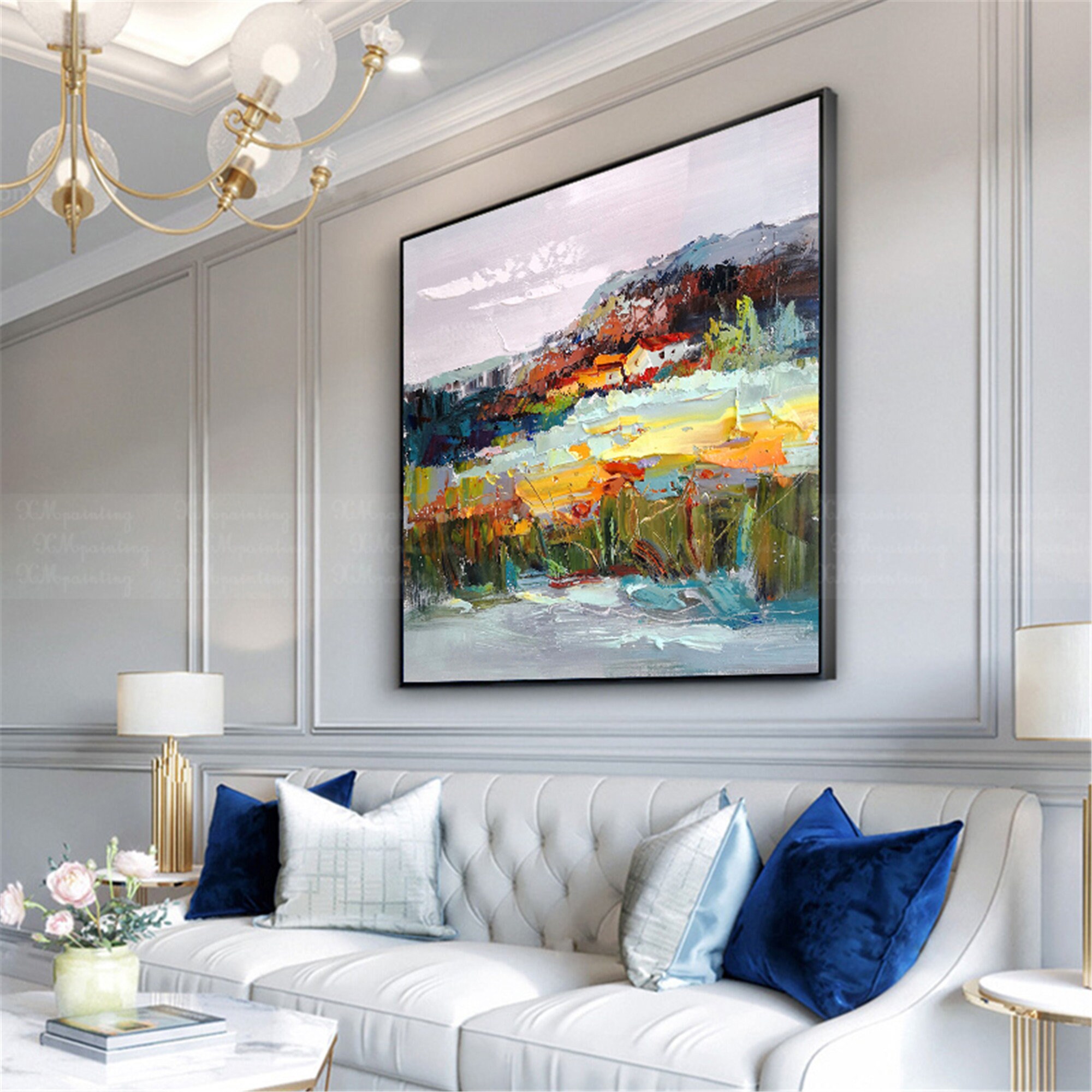 Abstract Painting on Canvas Wall Art Framed for Living Room - Etsy