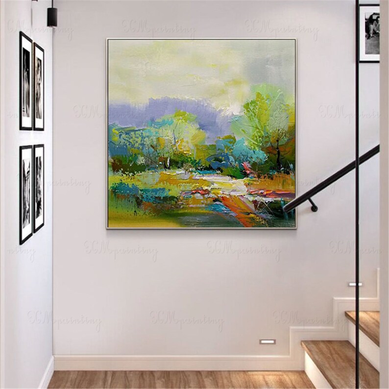 Abstract painting canvas wall art pictures for living room wall decor home decoration Original acrylic texture gold art landscape green tree