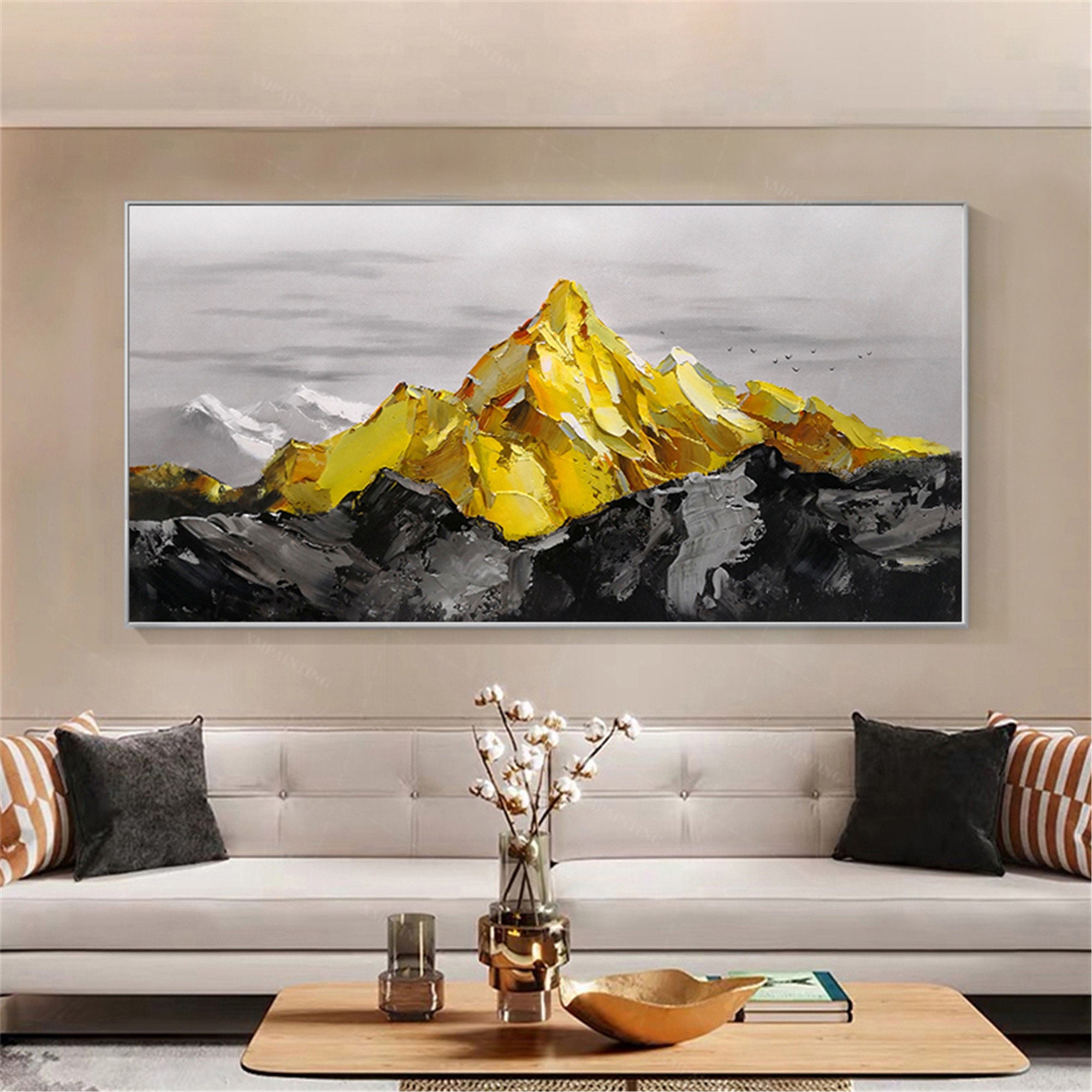 Gold Art Abstract Mountain Painting Wall Art Picture for | Etsy