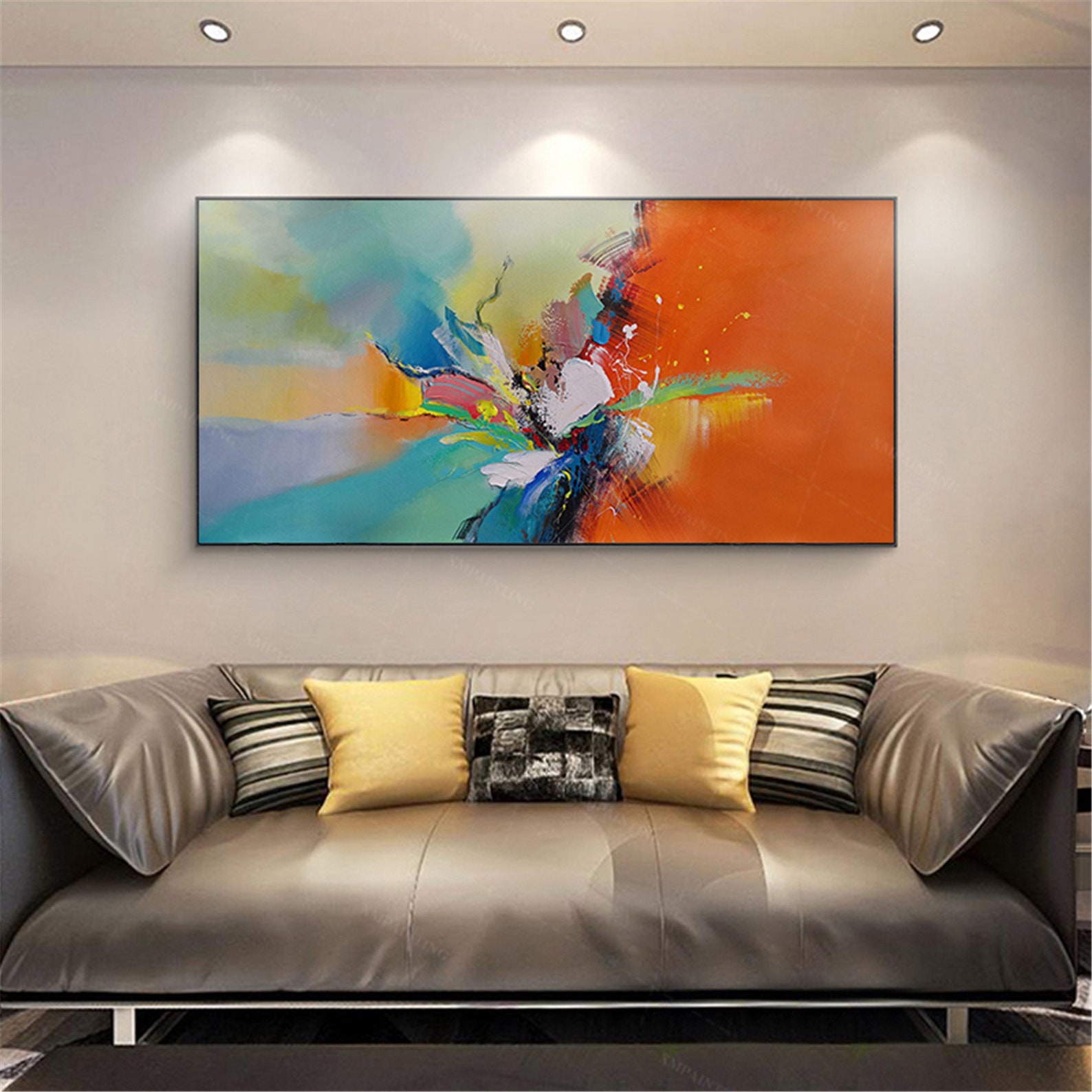 Orange Acrylic Abstract Painting Canvas Wall Art Picture for Etsy UK