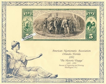 Bureau of Engraving & Printing ANA 1992 Orlando / 5 Dollar Columbus Note 1492-1992