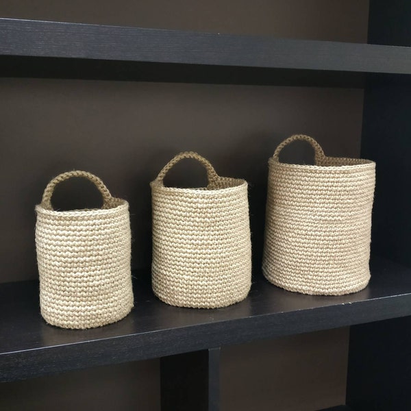 Wall hanging storage baskets Rustic jute storage basket Boho nursery decor Hygge decor