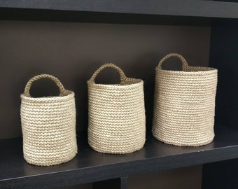 Wall hanging storage baskets Rustic jute storage basket Boho nursery decor Hygge decor