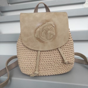 Pug lover gift Small backpack women ivory Pug lovers