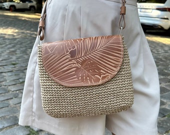 Saddle bag purse Small crossbody bag for women Straw handbags