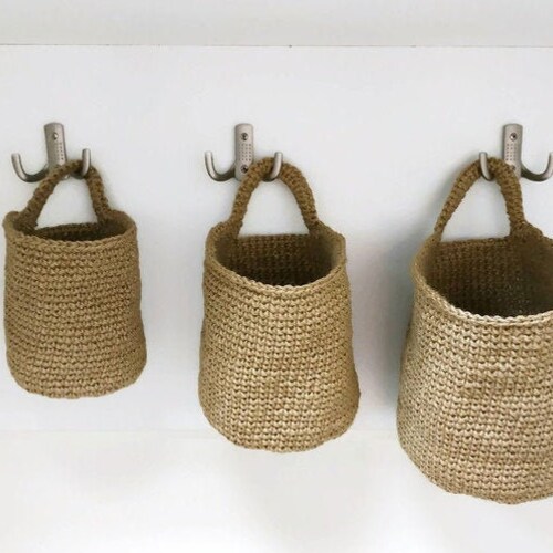 Jute Baskets Boho Bathroom Set 3 Wall Hanging Storage Baskets Etsy