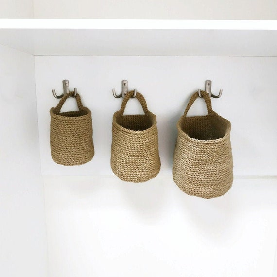 Jute Baskets Boho Bathroom Set 3 Wall Hanging Storage Baskets Hygge Decor 