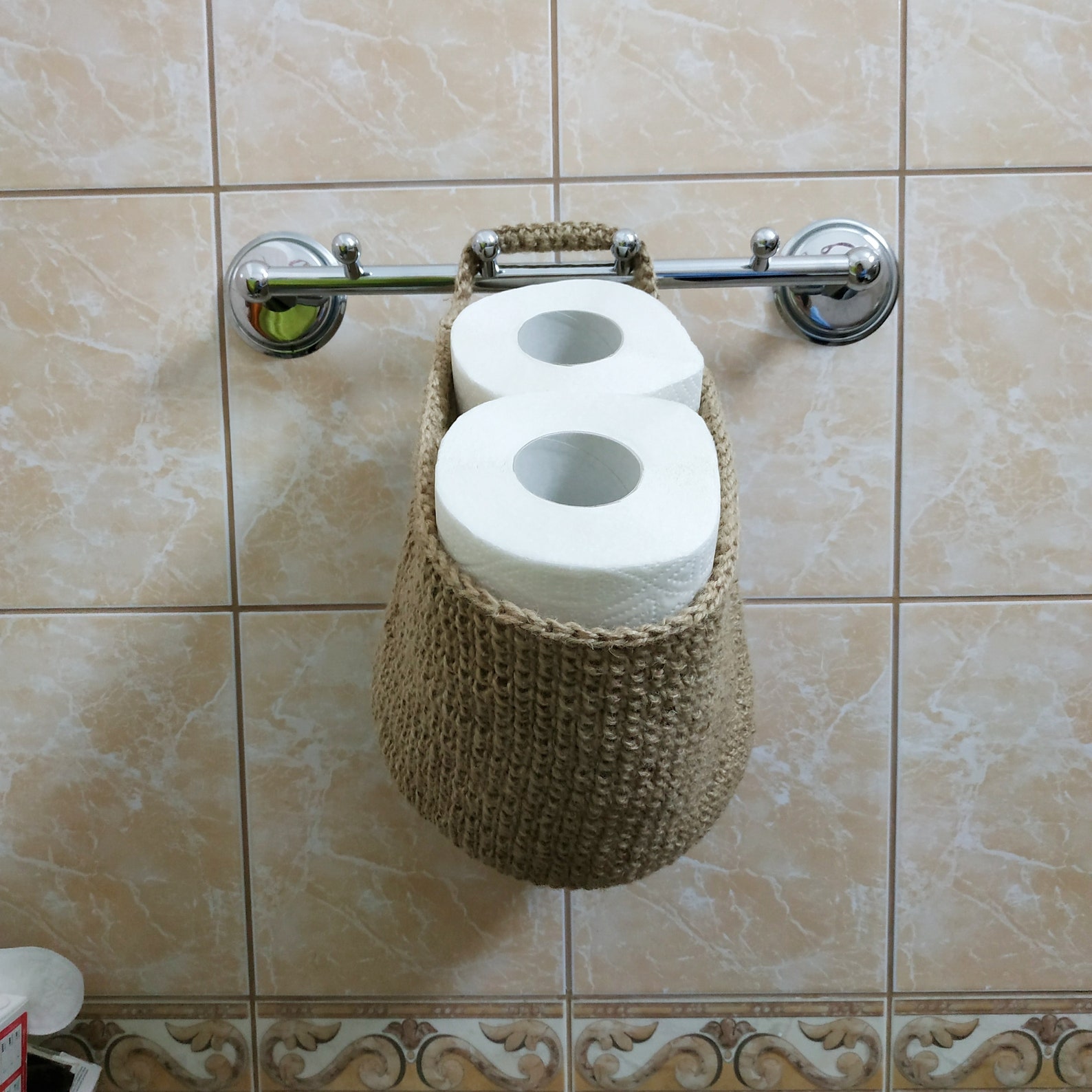 Hanging toilet paper holder for wall Rustic jute storage Etsy