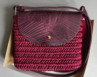 Crossbody bag for women burgundy Unique gift for mom handmade