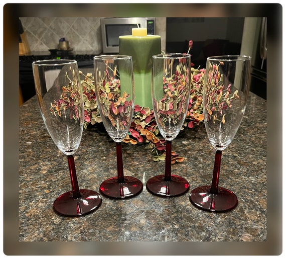 Nwbluminarcvintage Red Stem Champagne Glassesset of Four Etsy