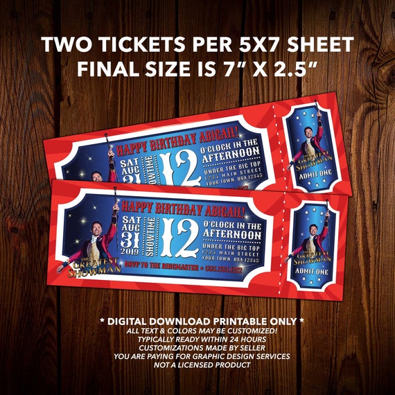 GREATEST SHOWMAN Party Invitation Tickets 5x7 2 per Sheet Etsy