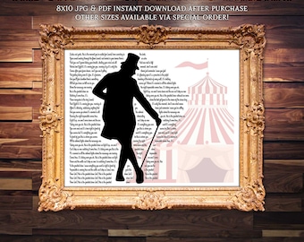 Greatest Showman "The Greatest Show" Song Lyrics Poster Digital Download Valentines or Birthday Gift 8x10