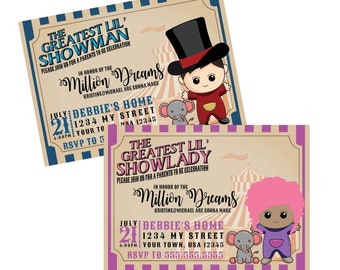 Baby Shower Parents to Be Party Invitations GREATEST SHOWMAN Theme Printable 5x7