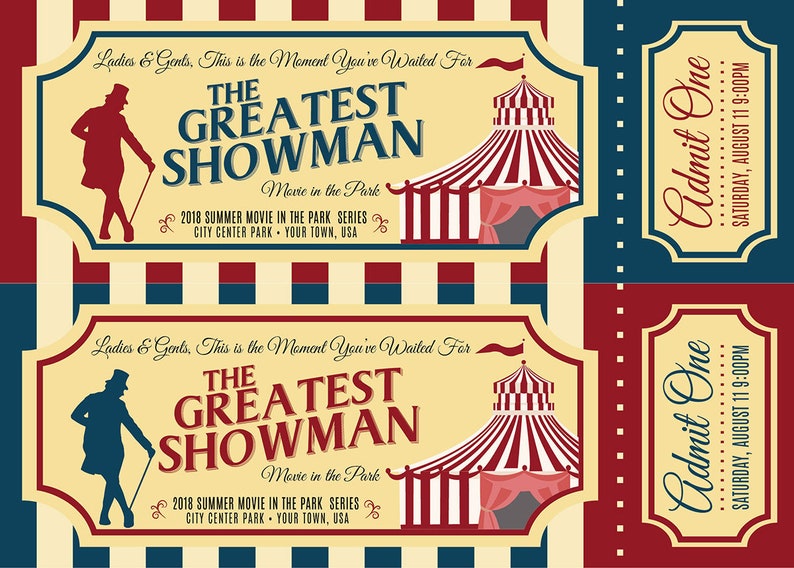 Printable GREATEST SHOWMAN Viewing Party Tickets 5x7 2 per Etsy